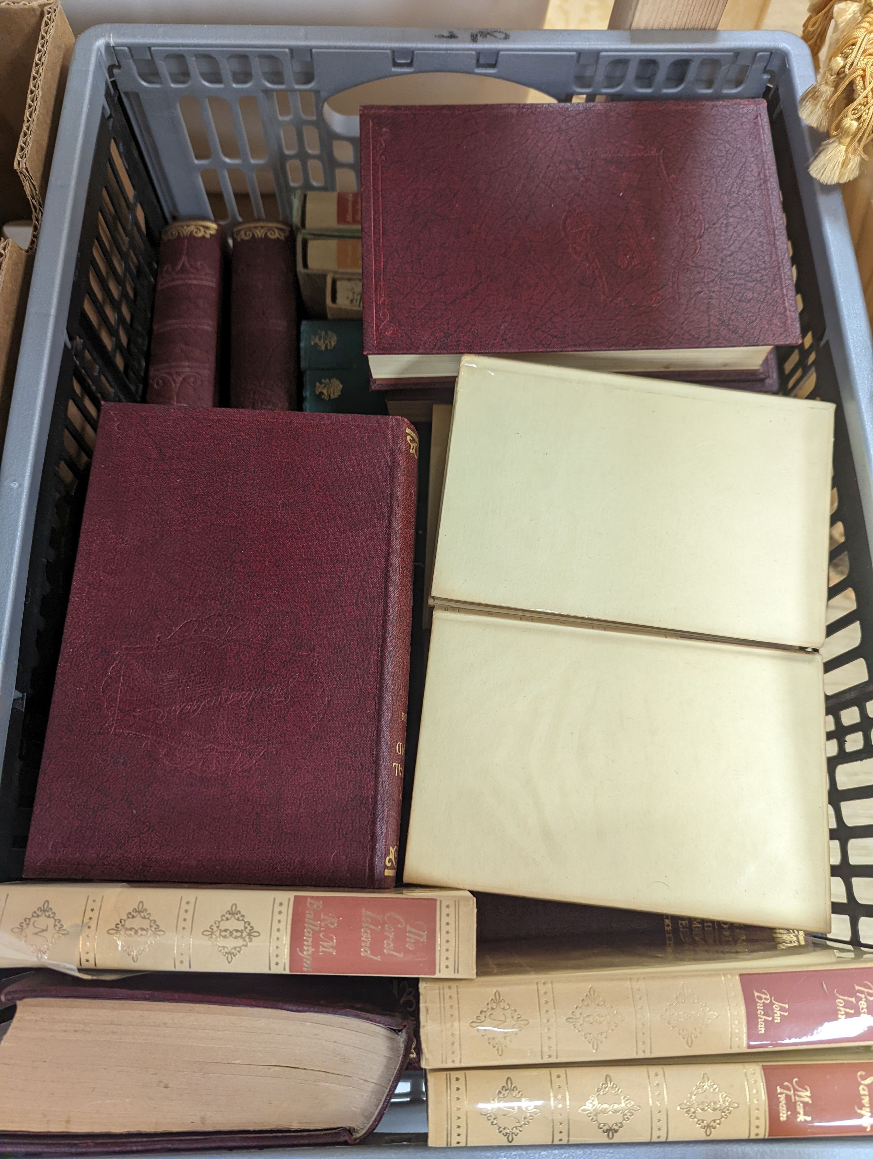Charles Dickens works, 16 vols, illus. Phiz and other, red cloth with gilt, pub. Hazell, Watson and Viney, sundry other books